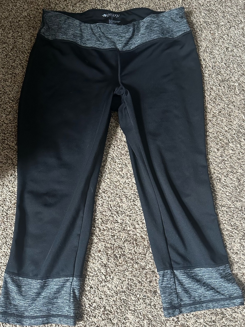 Ideology Black Capri Leggings with Heather Gray Waistband & Cuffs